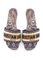 Dior D-way Orange Navy Toile Canvas Slide Sandals - 37