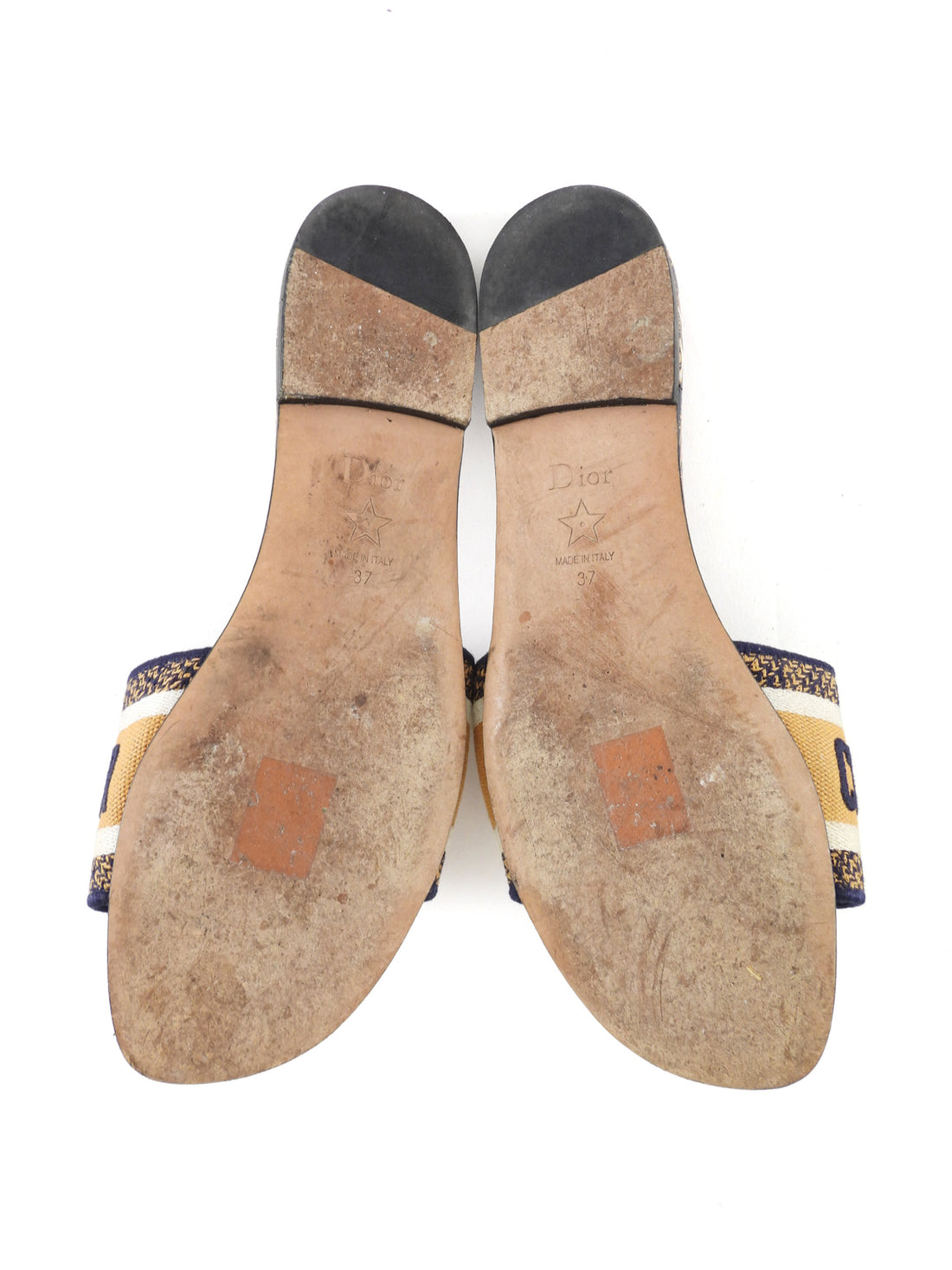 Dior D-way Orange Navy Toile Canvas Slide Sandals - 37