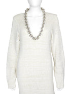 Bottega Veneta Ivory Silver Chain Neckline Cotton Knit Long Gown Dress - M