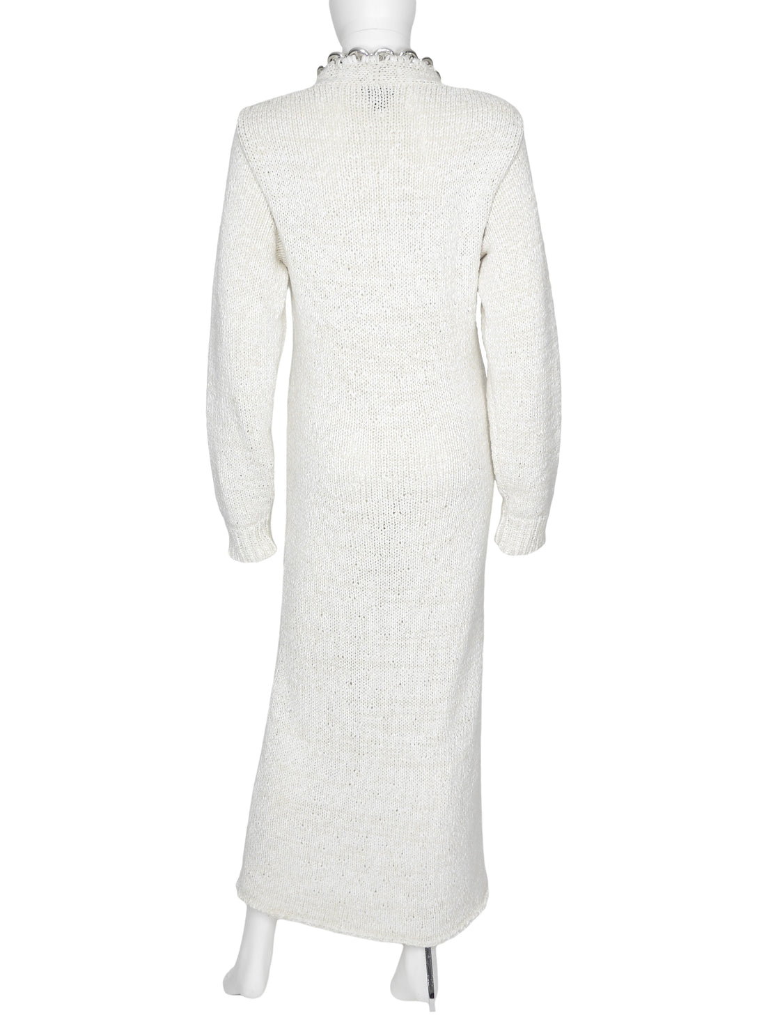 Bottega Veneta Ivory Silver Chain Neckline Cotton Knit Long Gown Dress - M