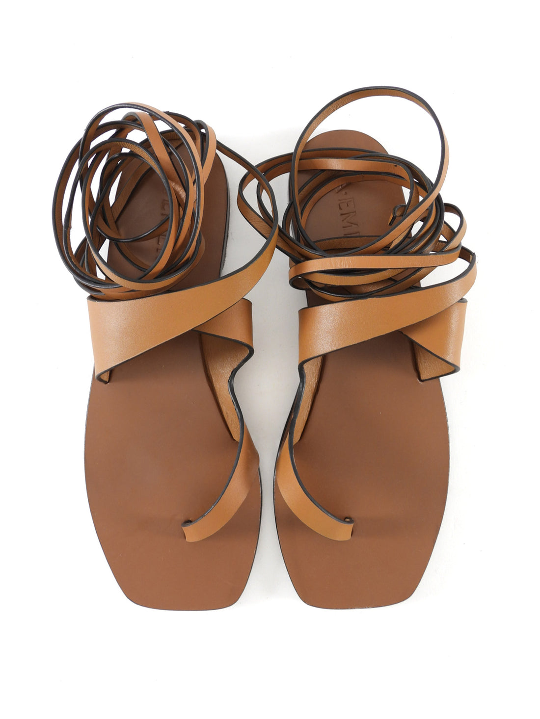 A Emery Carter Brown Leather Ankle Wrap Flat Sandals - 37