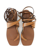 A Emery Carter Brown Leather Ankle Wrap Flat Sandals - 37