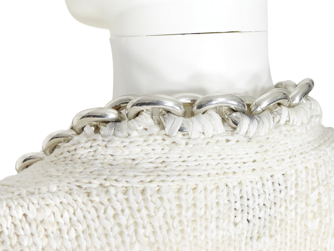Bottega Veneta Ivory Silver Chain Neckline Cotton Knit Long Gown Dress - M