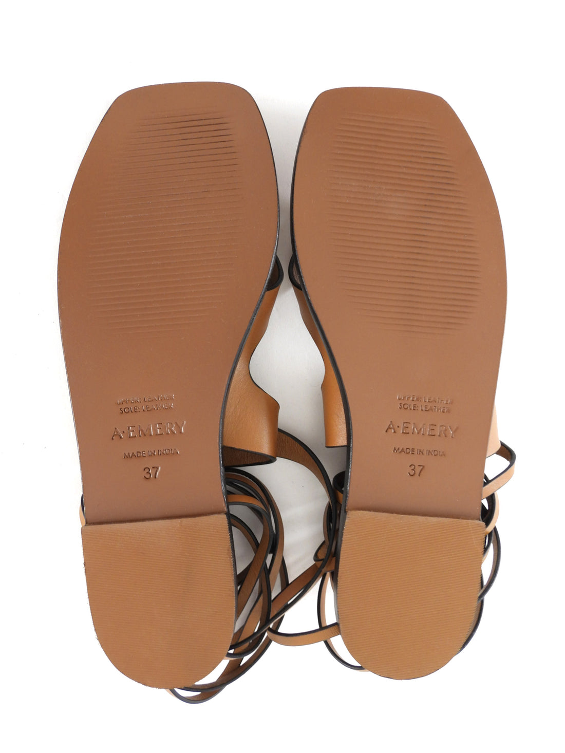 A Emery Carter Brown Leather Ankle Wrap Flat Sandals - 37