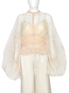 Zimmermann Blush Nude Illuminate Macrame Trim Bodice Sheer Silk Blouse - 0