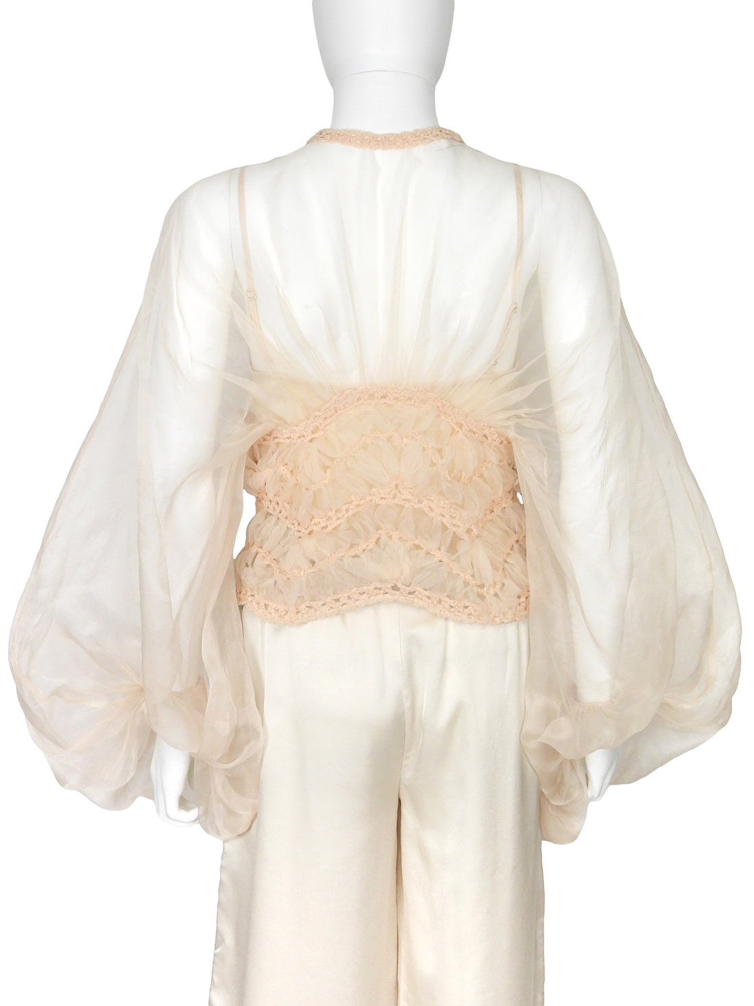 Zimmermann Blush Nude Illuminate Macrame Trim Bodice Sheer Silk Blouse - 0
