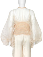 Zimmermann Blush Nude Illuminate Macrame Trim Bodice Sheer Silk Blouse - 0