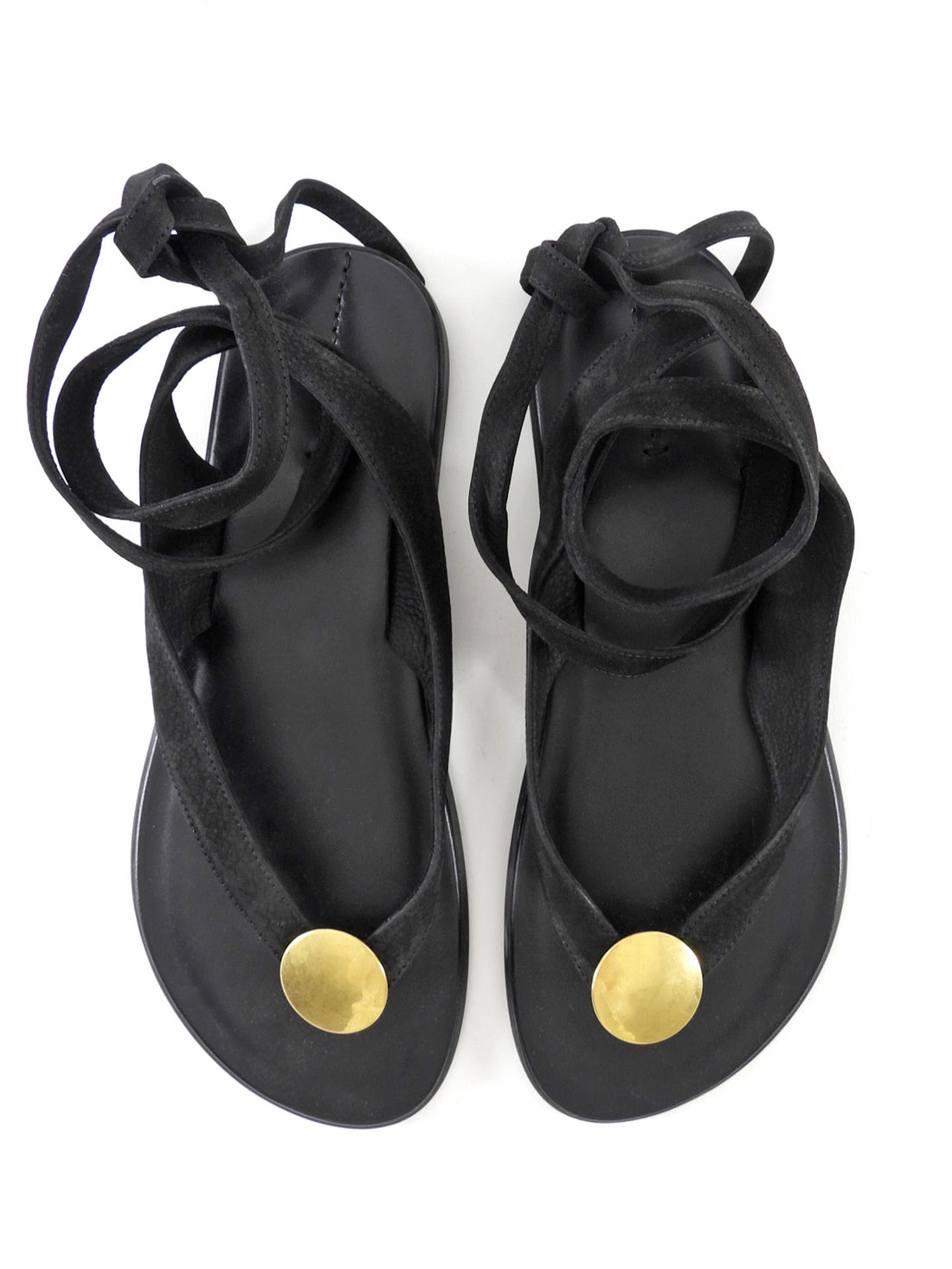 The Row Black Gold Nubuck Ankle Tie Charm Beach Sandals - 37