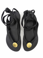 The Row Black Gold Nubuck Ankle Tie Charm Beach Sandals - 37