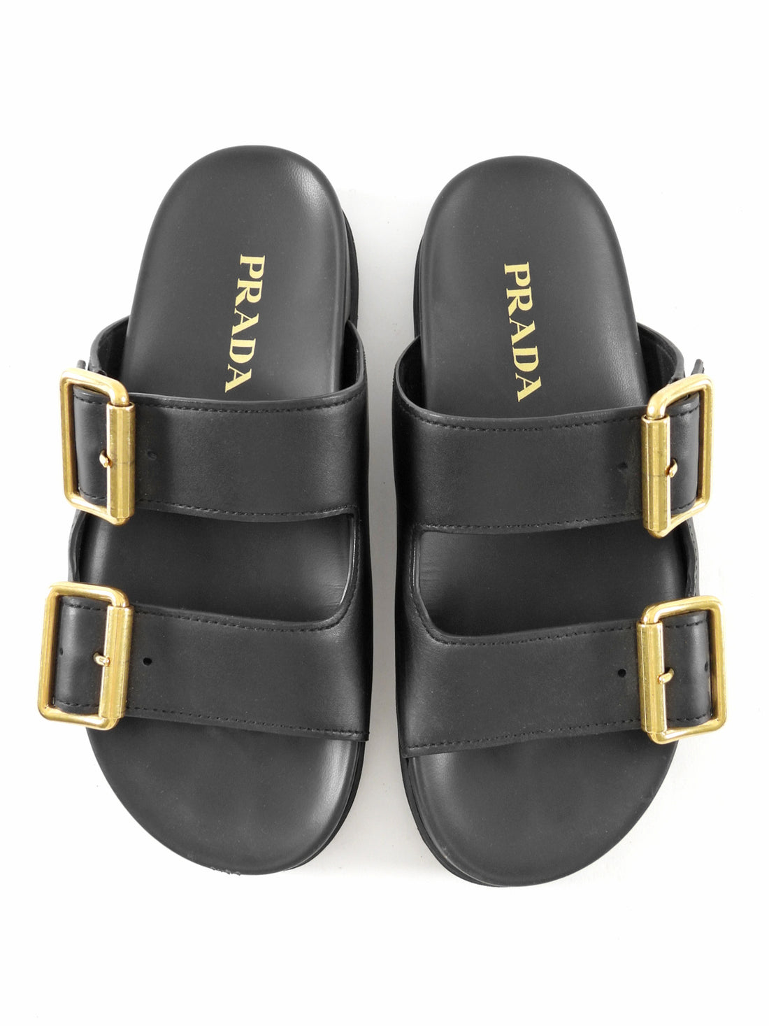 Prada Black Leather Triangle Logo Dad Sandals - 36.5