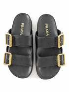 Prada Black Leather Triangle Logo Dad Sandals - 36.5
