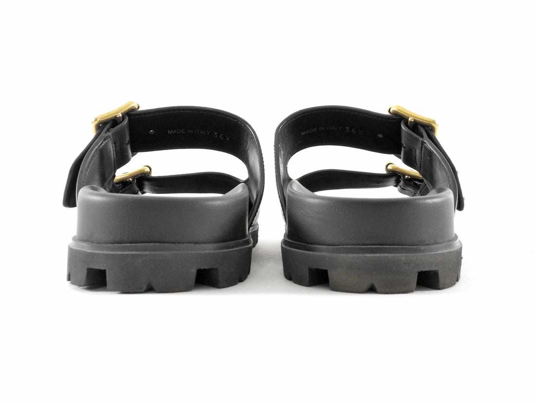 Prada Black Leather Triangle Logo Dad Sandals - 36.5