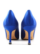 Manolo Blahnik Blue Satin Hangisi Crystal Buckle Pointed Pumps - 37.5
