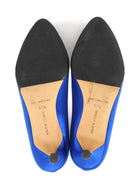 Manolo Blahnik Blue Satin Hangisi Crystal Buckle Pointed Pumps - 37.5