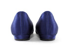 Manolo Blahnik Dark Navy Blue Satin Hangisi Crystal Buckle Pointed Flats - 37.5