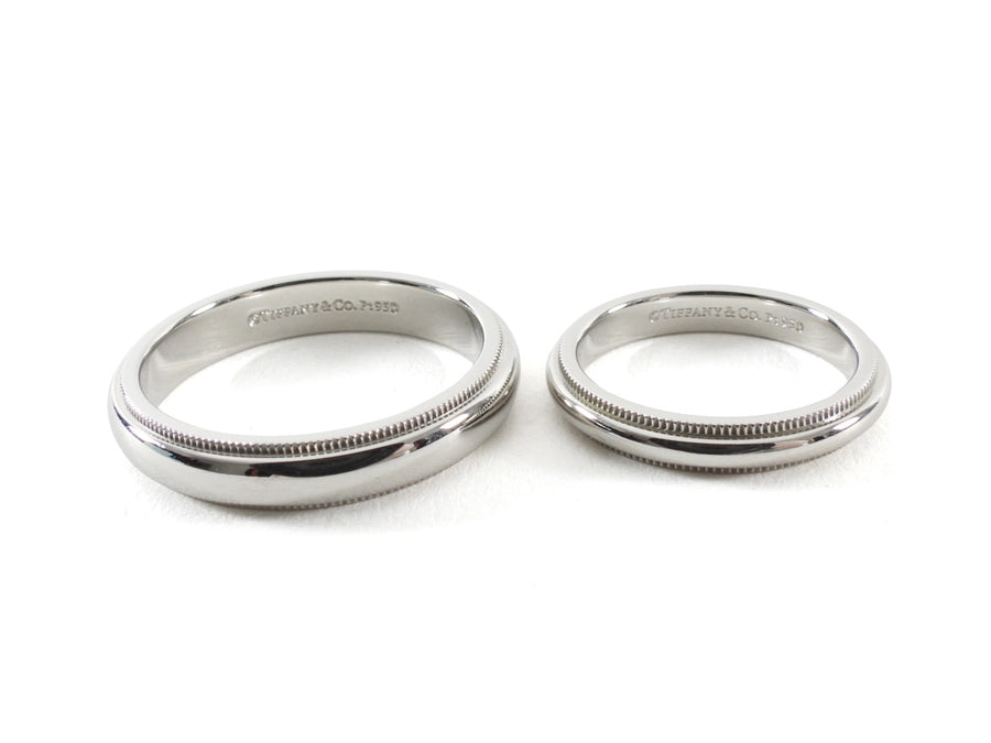Tiffany & Co. Together Milgrain Platinum Two Band Couples Set - 3mm, Size 5 + 4mm, Size 10