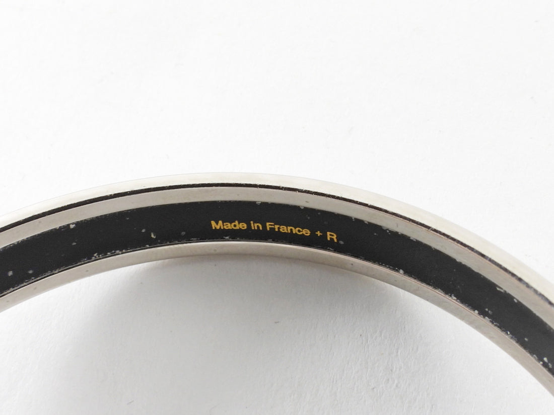 Hermes Balcons du Guadalquivir Grey White Enamel Narrow Bangle SHW