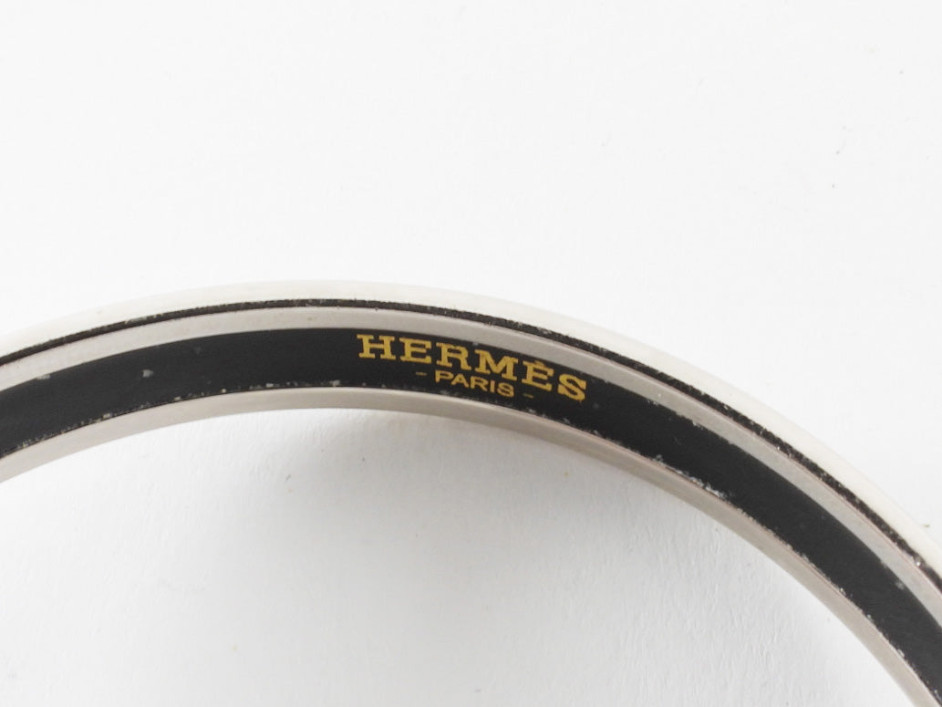 Hermes Balcons du Guadalquivir Grey White Enamel Narrow Bangle SHW