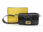 Fendi Baguette FF Zucca Embossed Black Patent Leather Two Way Shoulder Bag