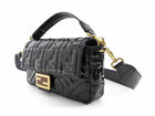 Fendi Baguette FF Zucca Embossed Black Patent Leather Two Way Shoulder Bag