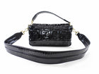 Fendi Baguette FF Zucca Embossed Black Patent Leather Two Way Shoulder Bag