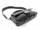 Fendi Baguette FF Zucca Embossed Black Patent Leather Two Way Shoulder Bag