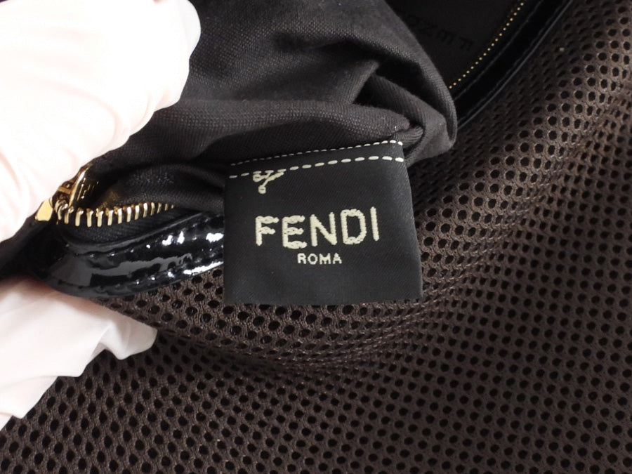 Fendi Baguette FF Zucca Embossed Black Patent Leather Two Way Shoulder Bag