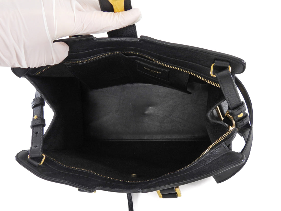 Saint Laurent Vintage Y Ligne Cabas Small Black Leather Two Way Tote Bag