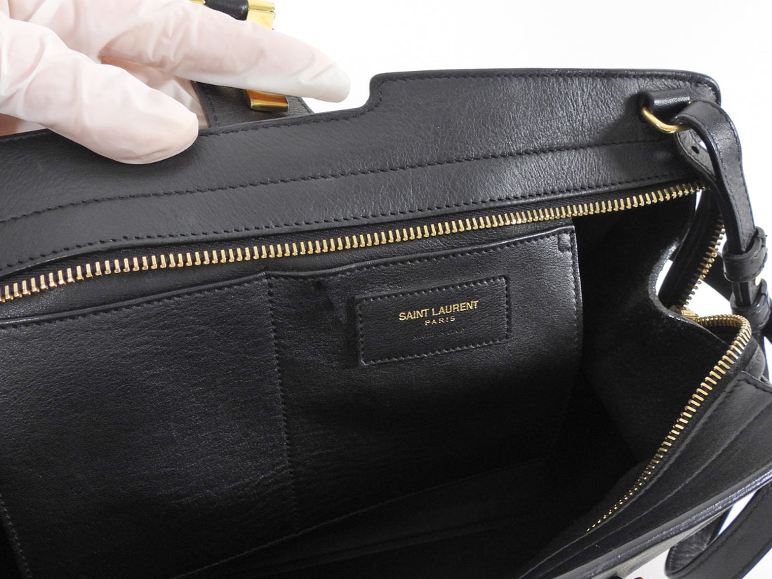 Saint Laurent Vintage Y Ligne Cabas Small Black Leather Two Way Tote Bag