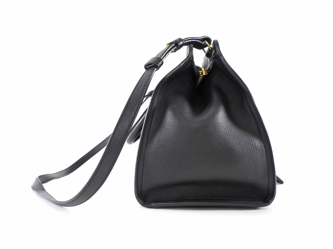 Saint Laurent Vintage Y Ligne Cabas Small Black Leather Two Way Tote Bag