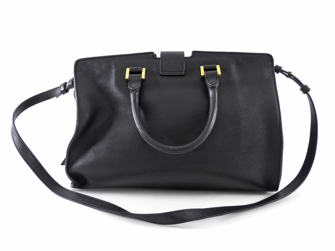 Saint Laurent Vintage Y Ligne Cabas Small Black Leather Two Way Tote Bag
