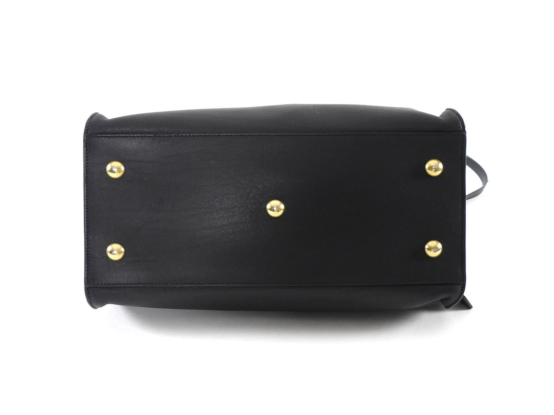 Saint Laurent Vintage Y Ligne Cabas Small Black Leather Two Way Tote Bag