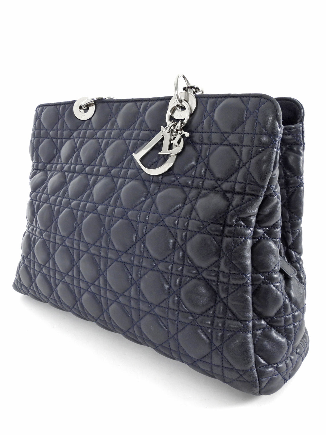 Dior Midnight Navy Cannage Quilted Soft Lambskin Large Tote Bag