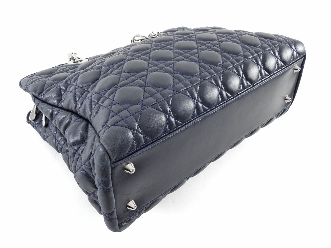 Dior Midnight Navy Cannage Quilted Soft Lambskin Large Tote Bag