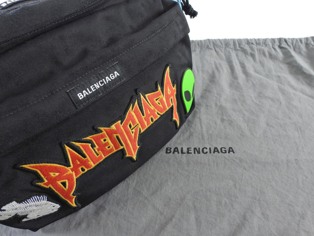 Balenciaga Black Canvas Metal Logo Patch Fanny XXL Explorer Bag