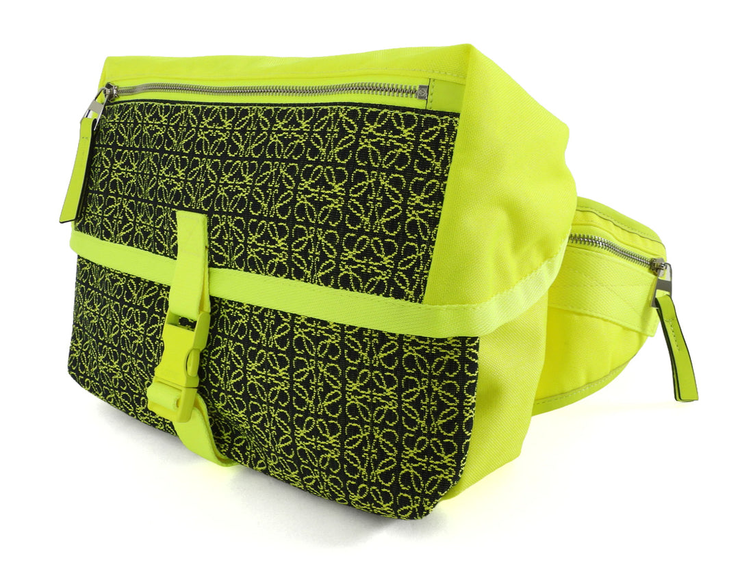Loewe Neon Yellow and Black Anagram Technical Canvas Postman Sling Bag