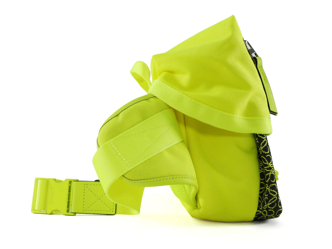 Loewe Neon Yellow and Black Anagram Technical Canvas Postman Sling Bag