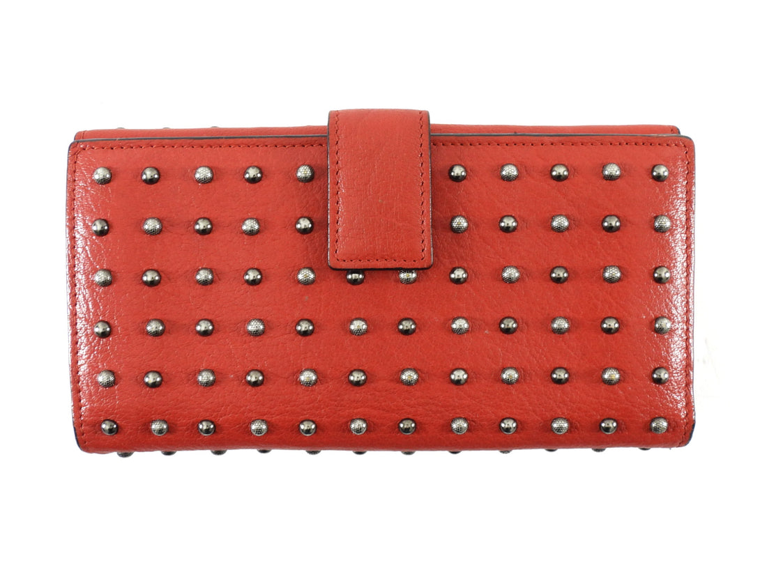 Alexander McQueen Studded Red Leather Skull Medium Trifold Wallet