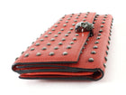 Alexander McQueen Studded Red Leather Skull Medium Trifold Wallet