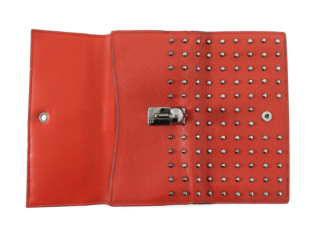 Alexander McQueen Studded Red Leather Skull Medium Trifold Wallet