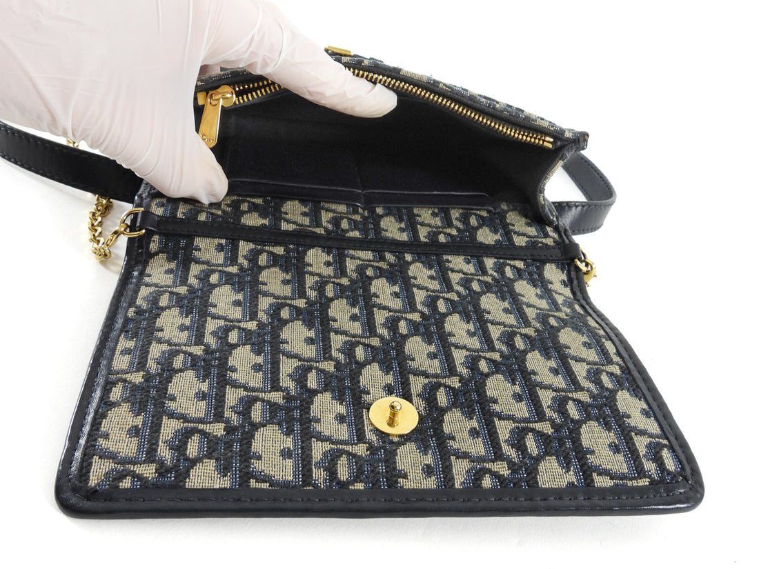 Dior 30 Montaigne Navy Blue Oblique Canvas 2 in 1  Pouch Bag