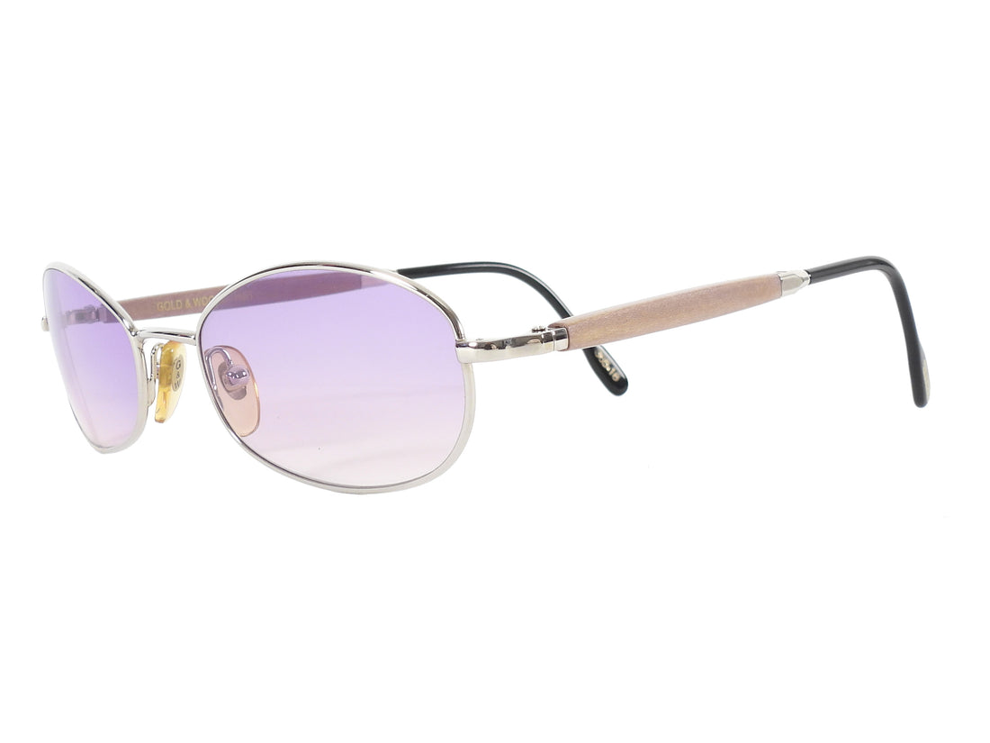 Gold & Wood Vintage Oval Purple Gradient Lens Sunglasses 365.16