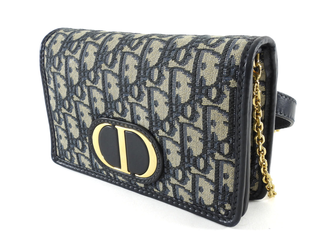 Dior 30 Montaigne Navy Blue Oblique Canvas 2 in 1  Pouch Bag