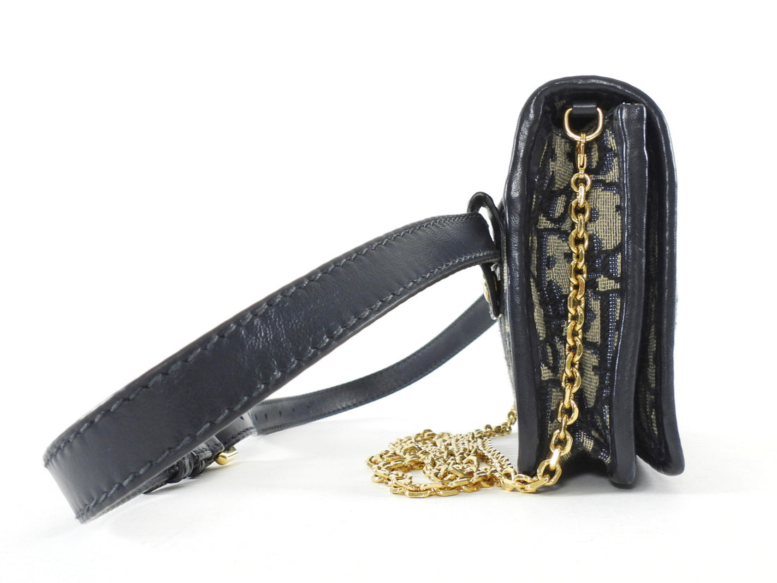 Dior 30 Montaigne Navy Blue Oblique Canvas 2 in 1  Pouch Bag