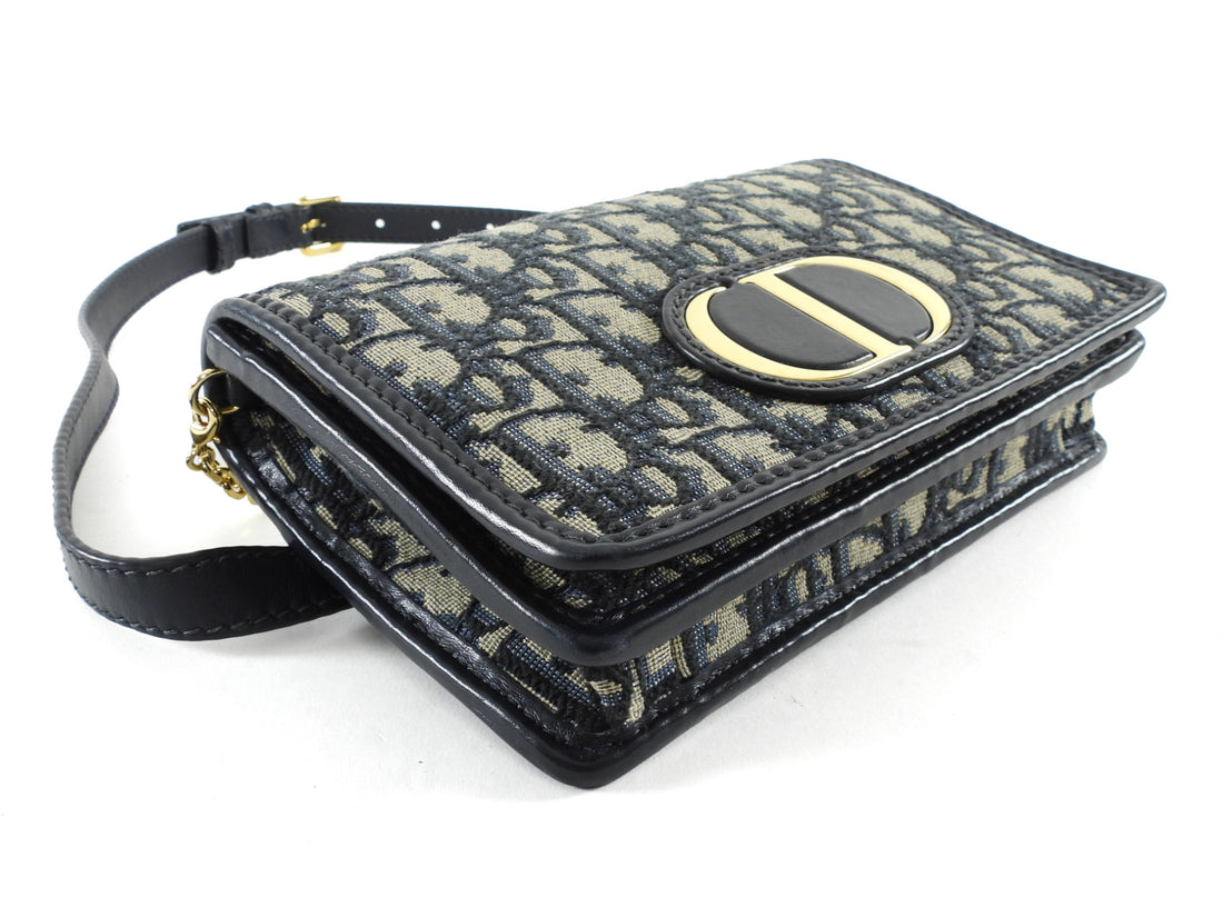 Dior 30 Montaigne Navy Blue Oblique Canvas 2 in 1  Pouch Bag