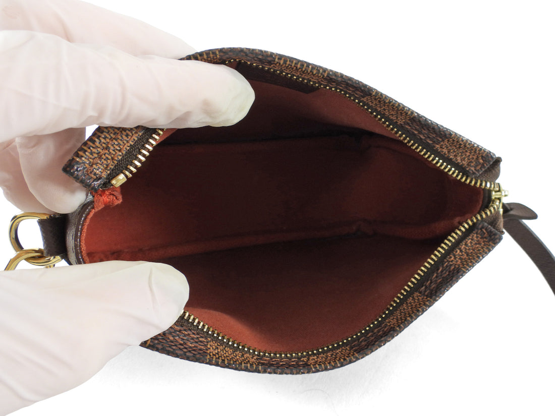 Louis Vuitton Vintage 2002 Mini Trousse Pochette Brown Damier Ebene Coated Canvas Pouch on Strap