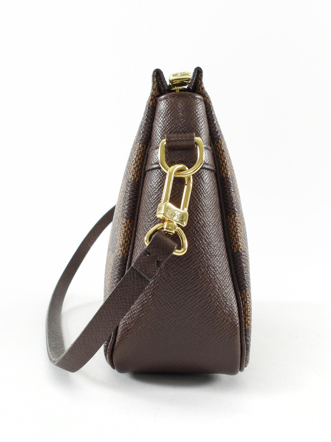 Louis Vuitton Vintage 2002 Mini Trousse Pochette Brown Damier Ebene Coated Canvas Pouch on Strap