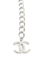 Chanel Silver Curb Link Chain Matte Silvertone ID Logo Bar Necklace