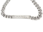 Chanel Silver Curb Link Chain Matte Silvertone ID Logo Bar Necklace