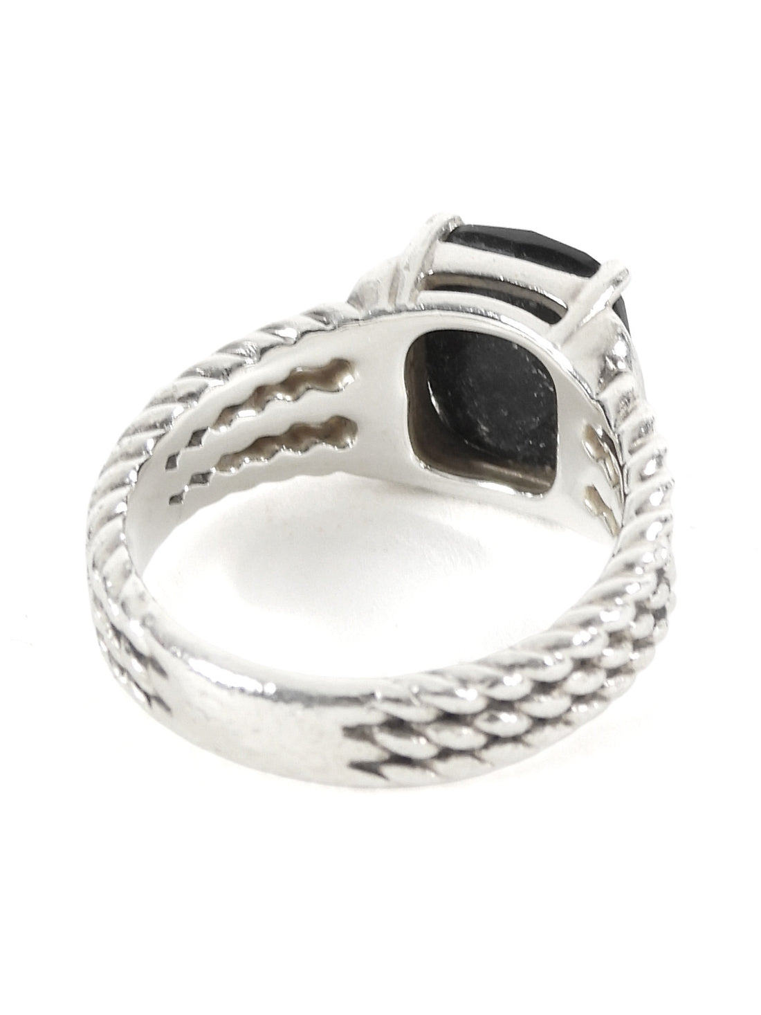 David Yurman Black Silver Sterling Silver Onyx Petite Wheaton Ring - US 6